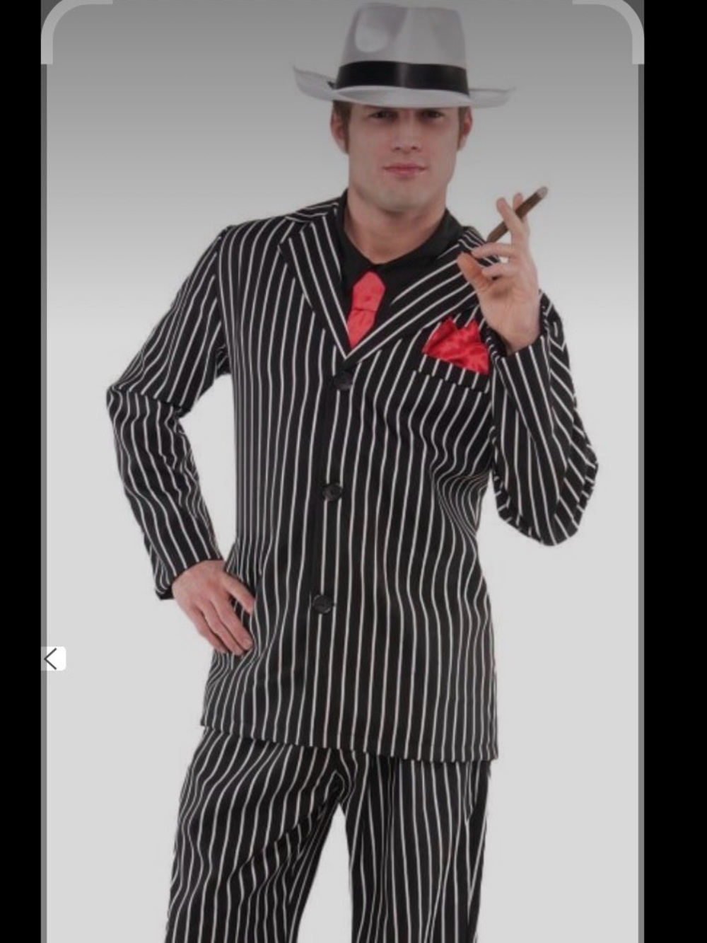 “Mob Boss Gangster” Black/White Pinstripe Men's 4 Pieces Costume - Size Medium